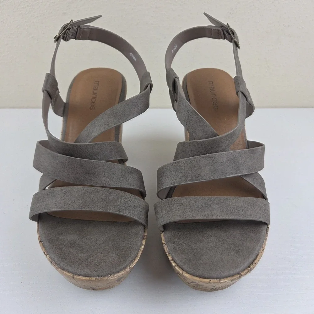 Maurices Hope Cork Strappy Wedge Gray High Heels Women's Size 6.5 M - Picture 5 of 15